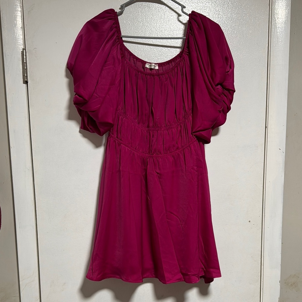 Vibrant Fuchsia Puff Sleeve Dress